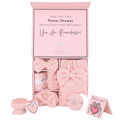 Happy Lolli Power Shower Set body towel pink gift box for quick refresh and pampering.