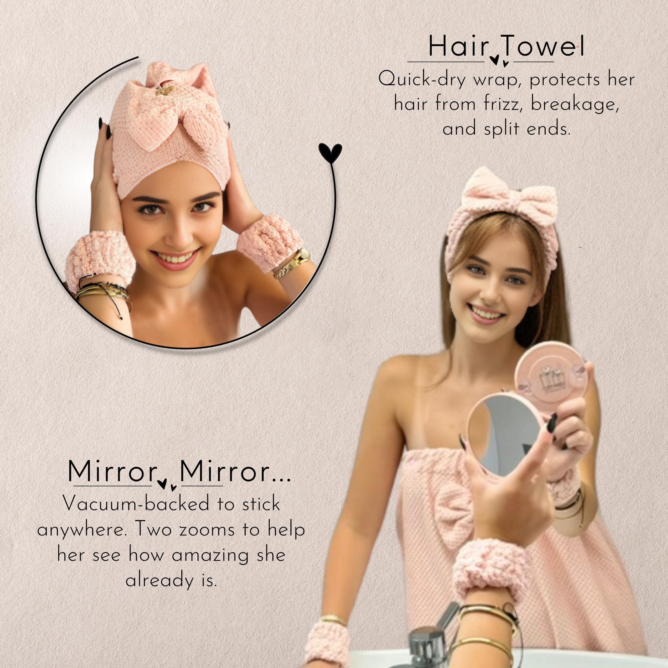 Happy Lolli Power Shower Set magnifying mirrors for precise skincare and makeup.