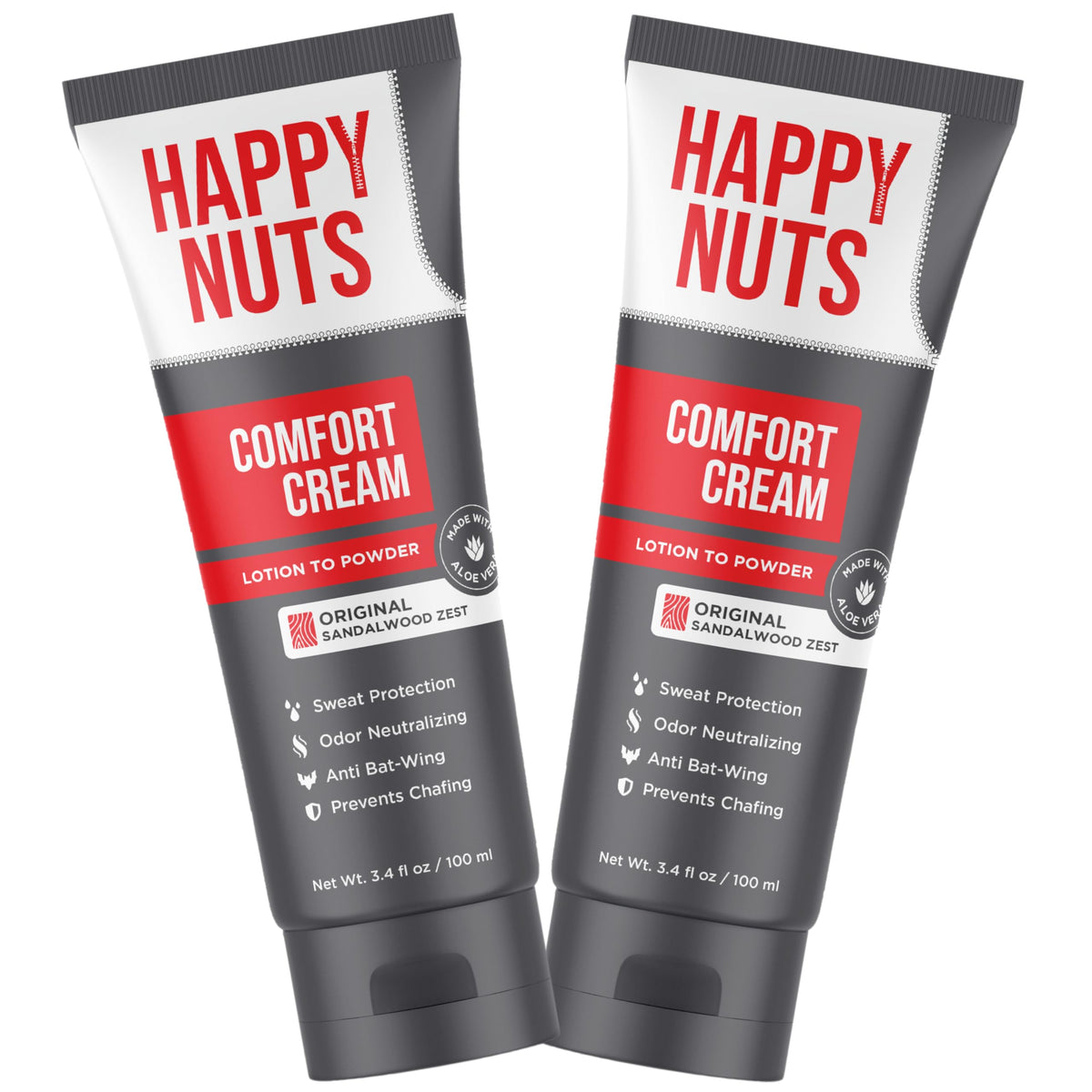 HAPPY NUTS Comfort Cream application shows lotion-to-powder texture for all-day comfort