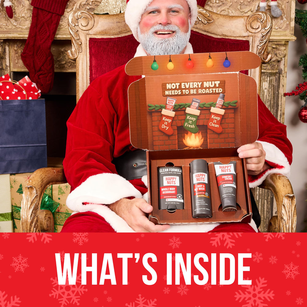 HAPPY NUTS Holiday Essentials Gift Box presented as a gift-ready package.