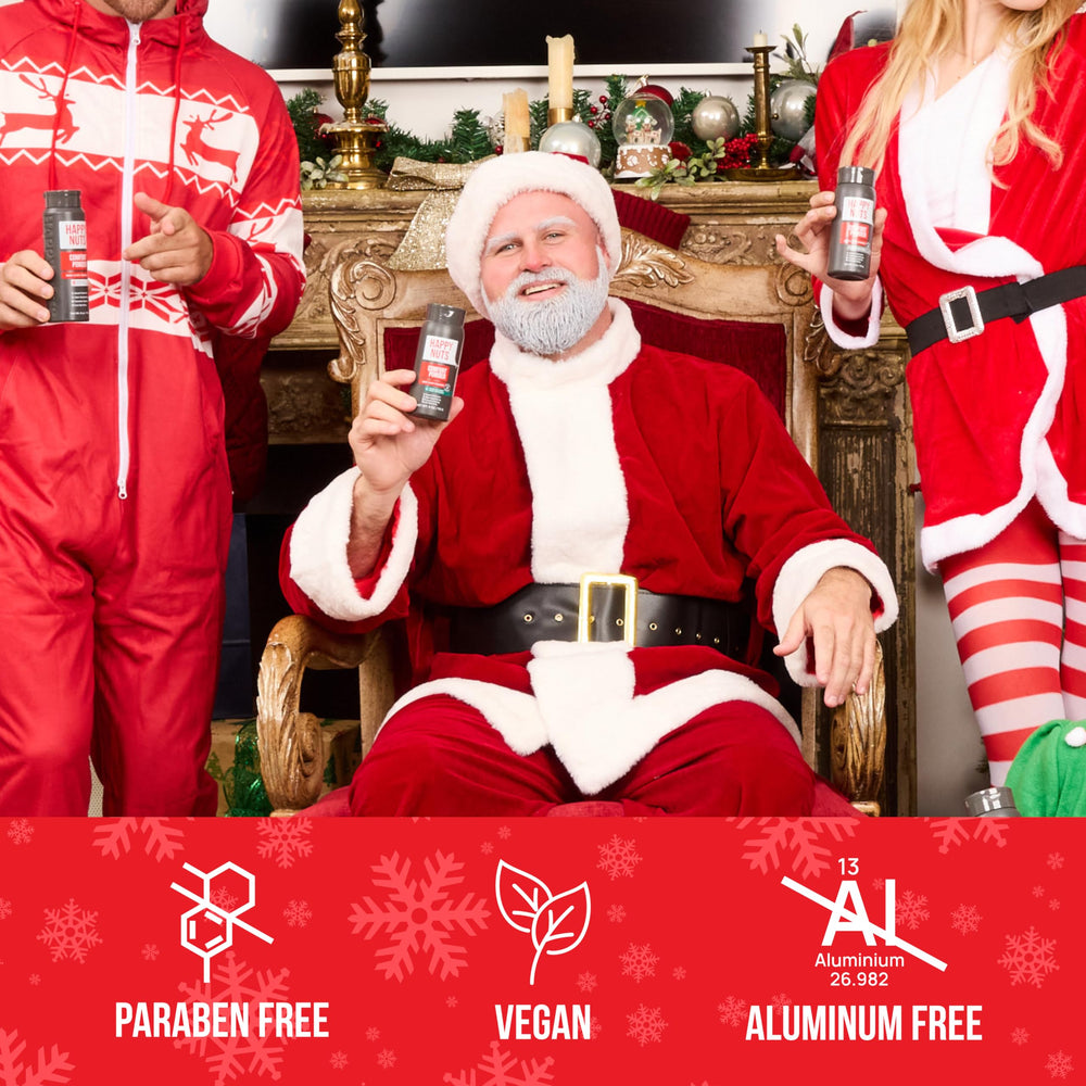 HAPPY NUTS talc-free formula image highlights safe, lightweight protection.