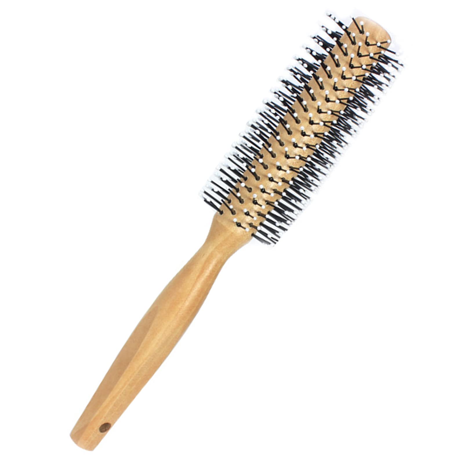 Harewu round curling comb with beech wood handle in yellow glides smoothly