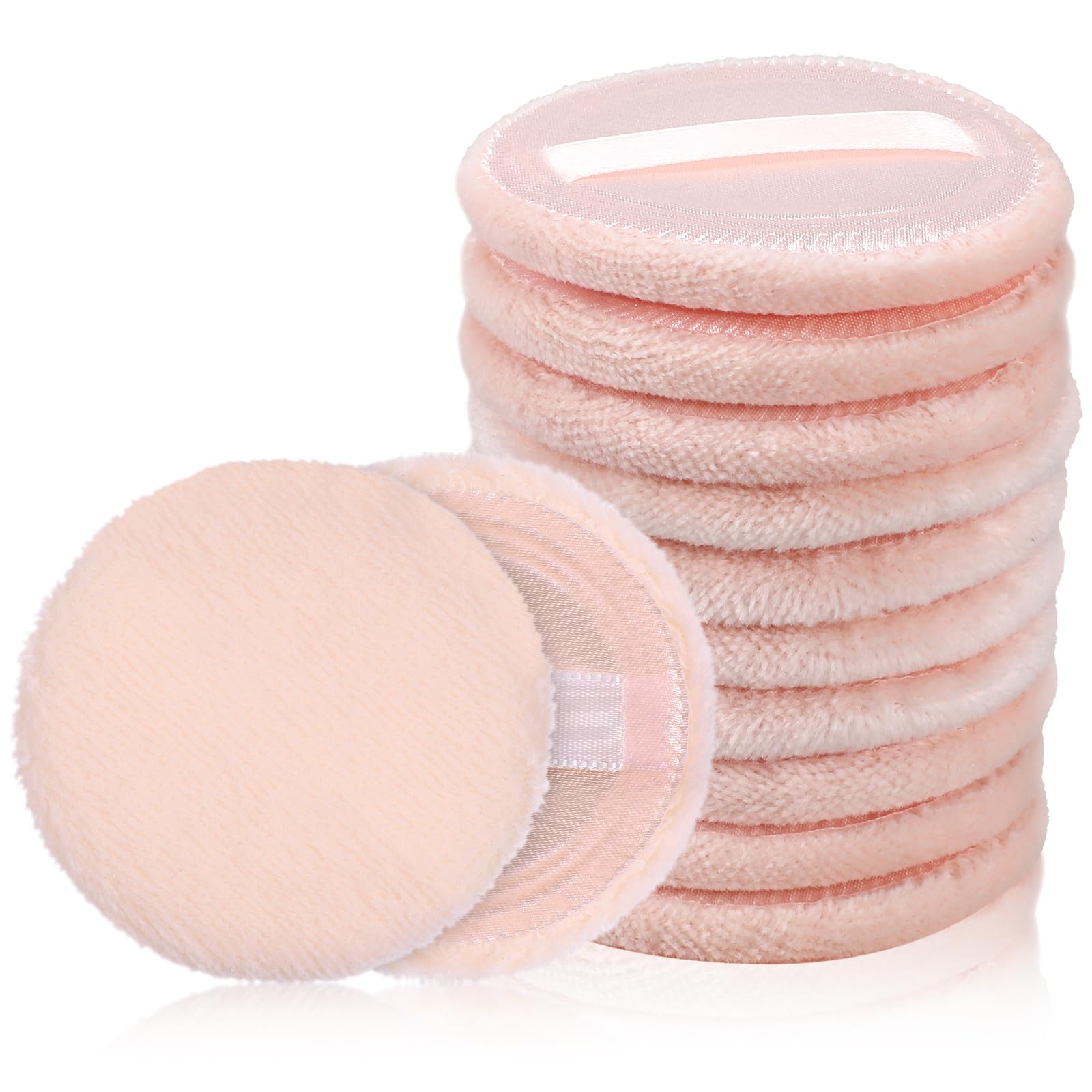 Hariendny 12-piece round velour powder pads for smooth, even makeup application.