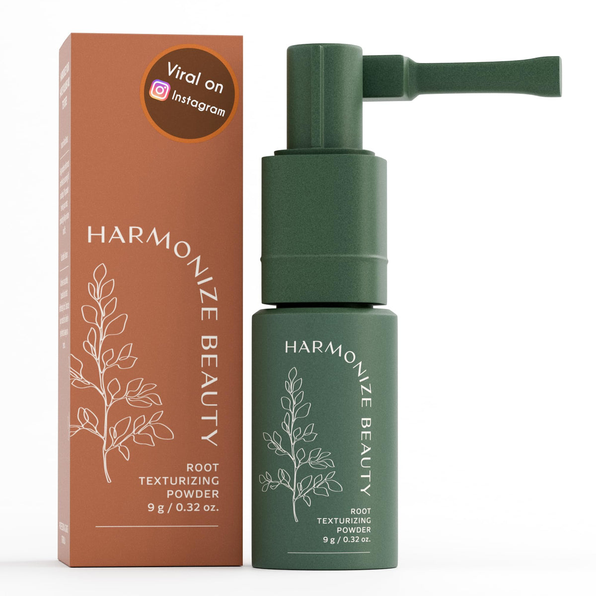 Harmonize Beauty Root Texture Powder packaging shows sleek design for easy storage and quick touch-ups.