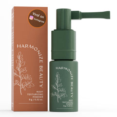 Harmonize Beauty Root Texture Powder packaging shows sleek design for easy storage and quick touch-ups.
