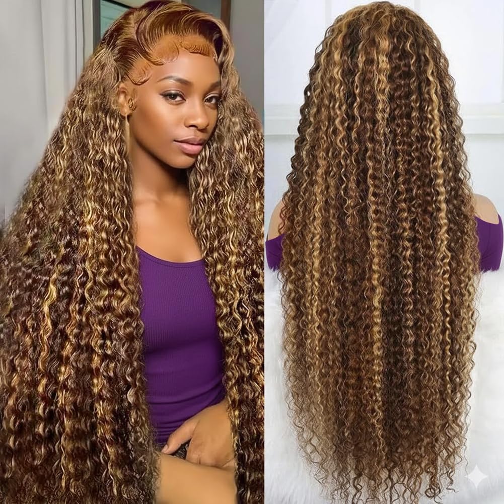 Harmsh 30inch highlight ombre lace front wig front view shows natural hairline for versatile styling