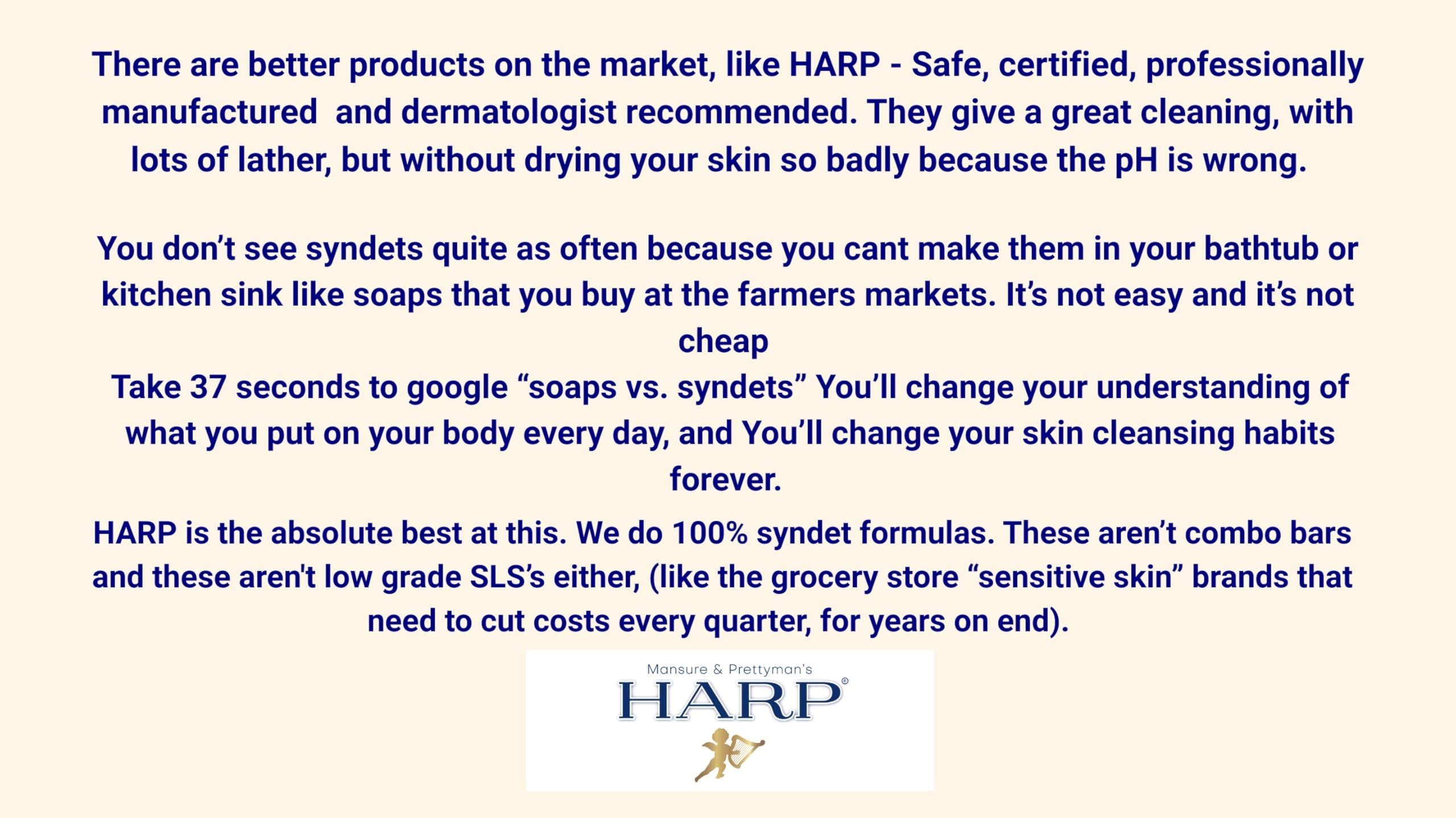 HARP Syndet base closeup reveals lye-free cleansing formula.
