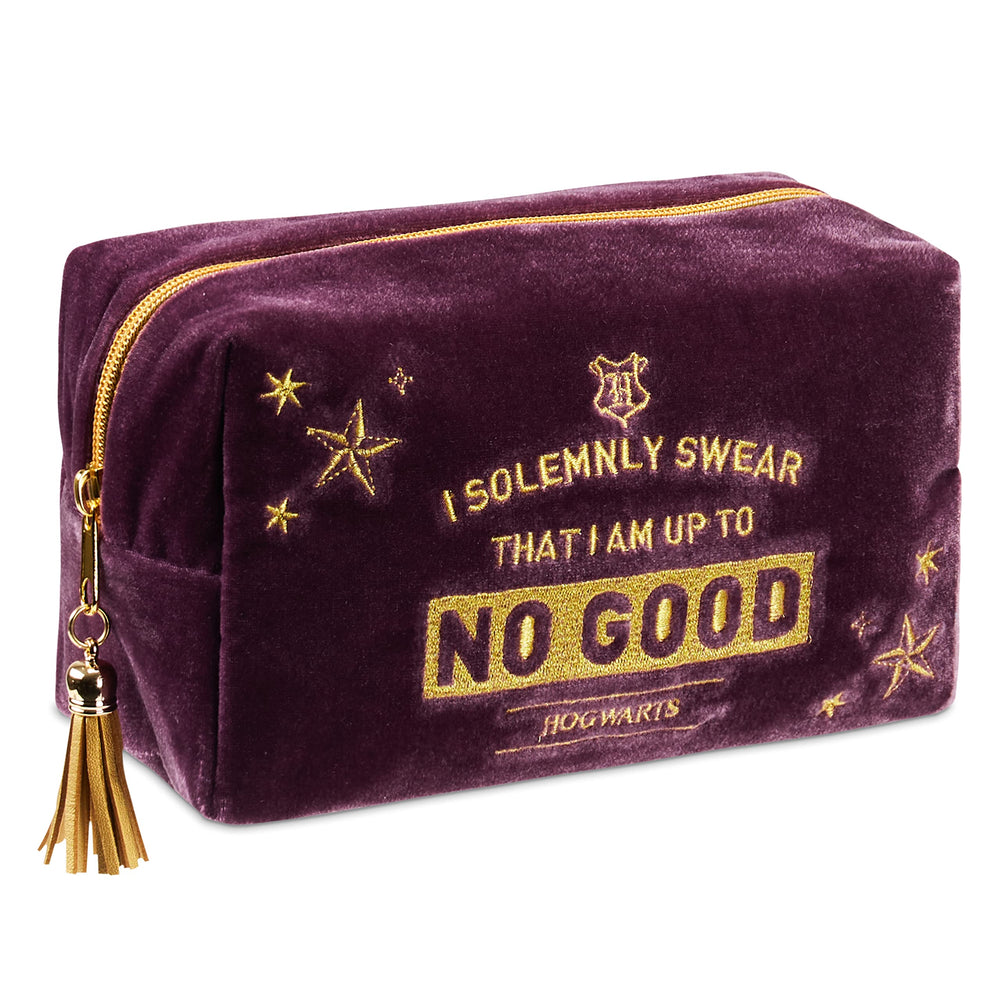 Harry Potter velvet makeup bag closeup stitching highlights premium craftsmanship for travel