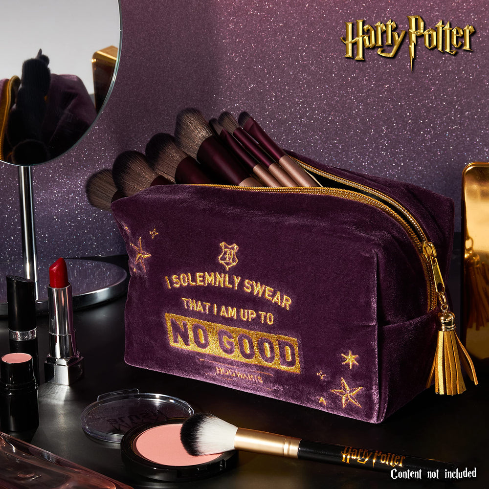 Harry Potter velvet makeup bag embroidery in gold showcases iconic quote for fans