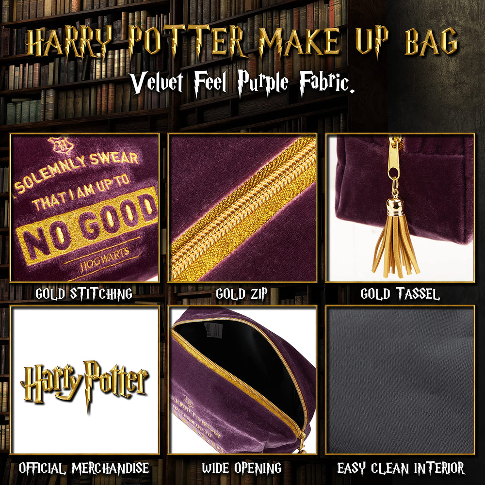 Harry Potter velvet makeup bag gold tassel detail adds elegant, easy-to-find zipper pull