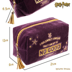 Harry Potter velvet makeup bag open view reveals organized interior for cosmetics and toiletries