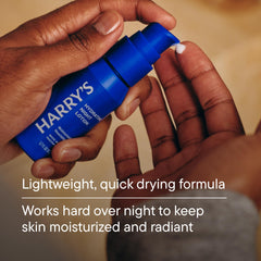 Harry's Hydrating Night Lotion being applied to the face for simple nightly care