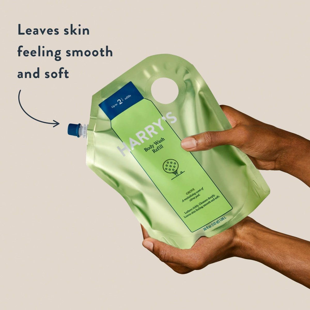 Harry's Men's Body Wash Refill Grove Scent pump provides even distribution for daily cleansing