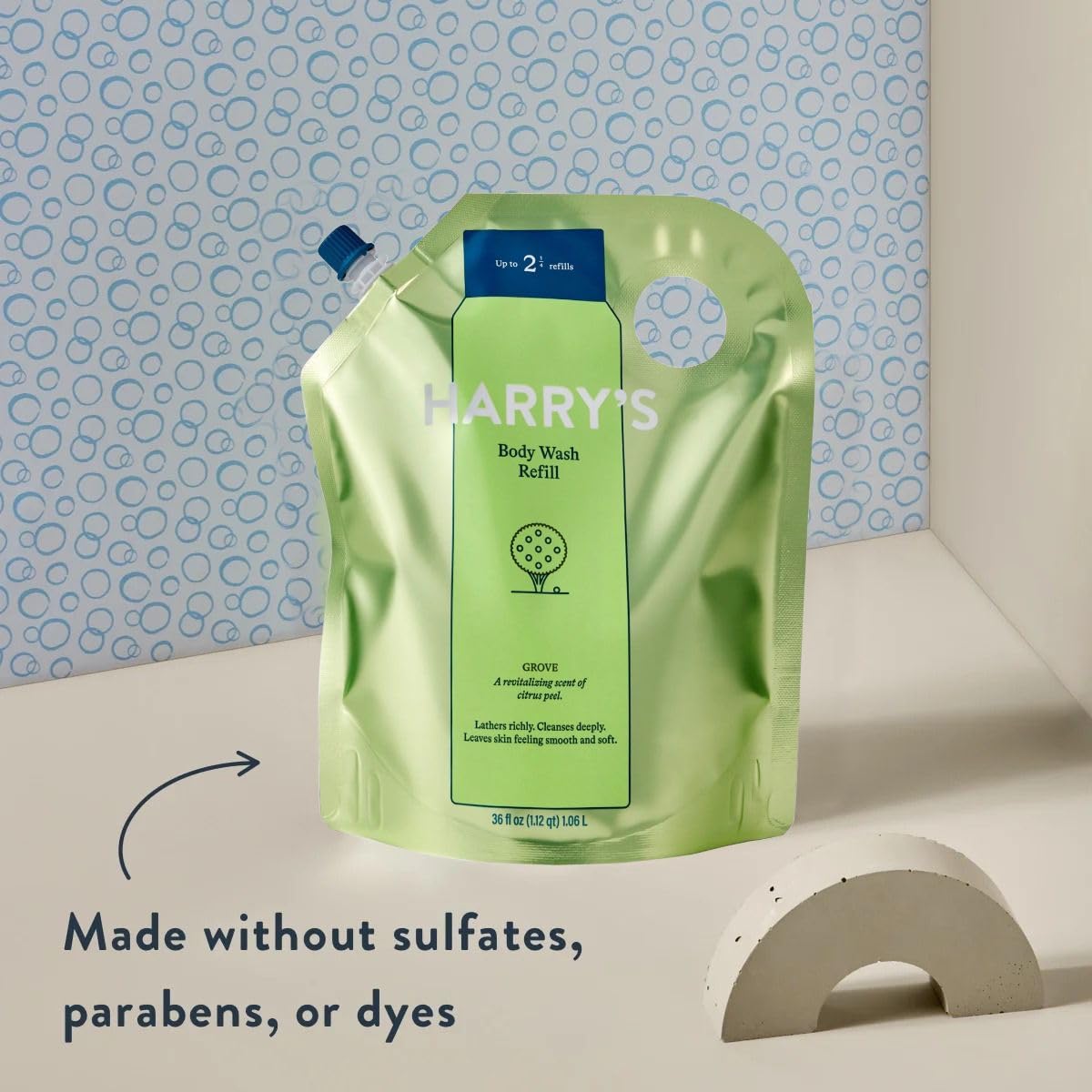 Harry's Grove lather close-up reveals rich foam and gentle cleansing