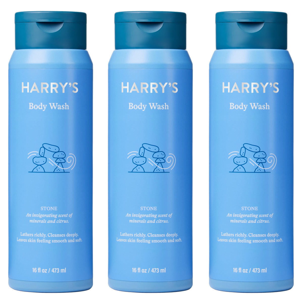 Harry's Stone body wash bottle front with a refreshing morning scent.