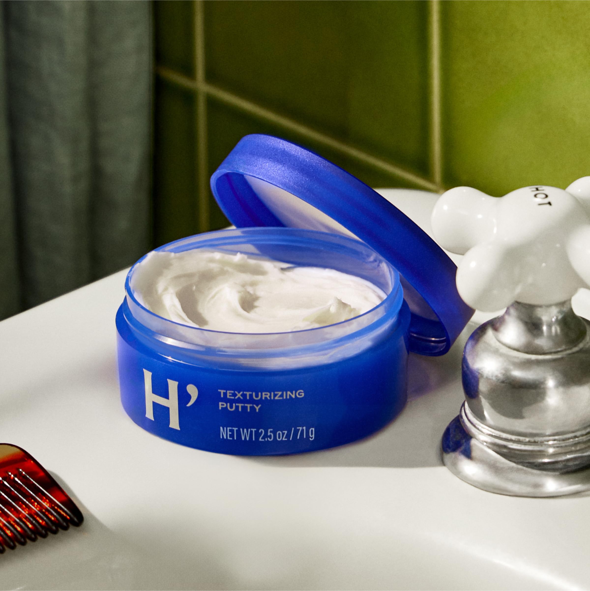 Harry's Texturizing Putty hair styling demonstrates quick texture without stiffness.