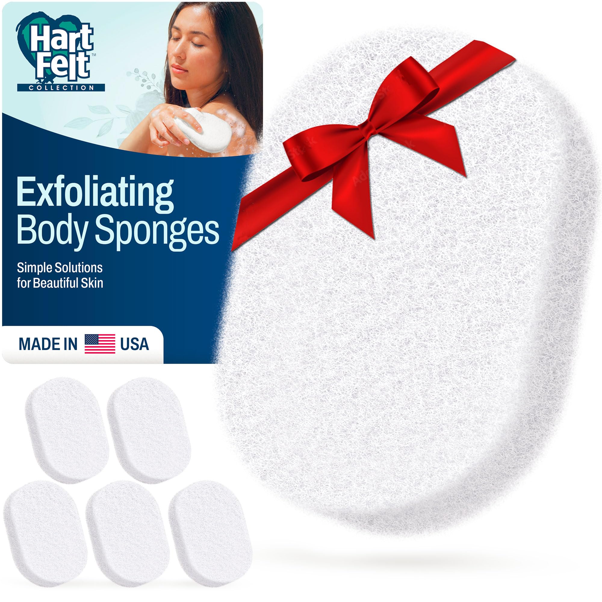 HartFelt bath sponges oval scrubber front view highlights exfoliation and deep cleansing