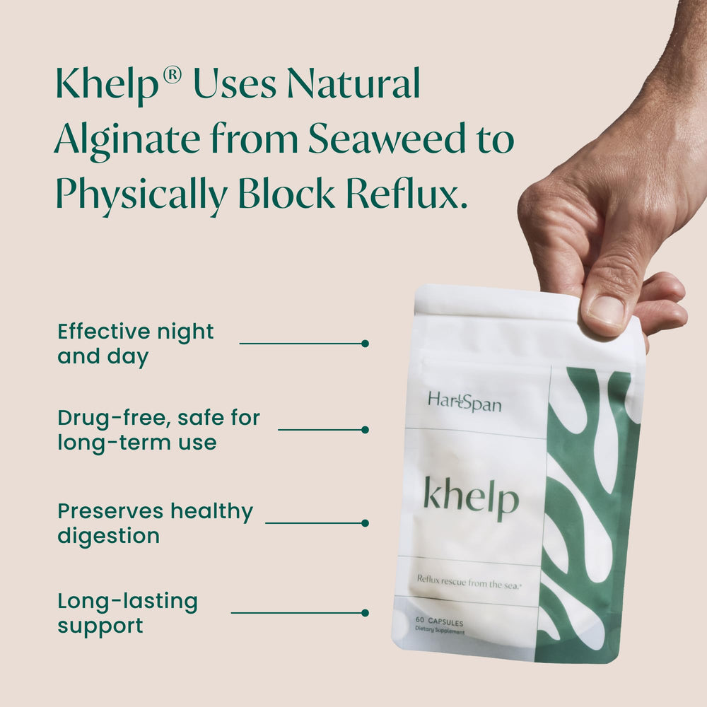 HartSpan Khelp capsules close-up—vegan capsules for drug-free relief.