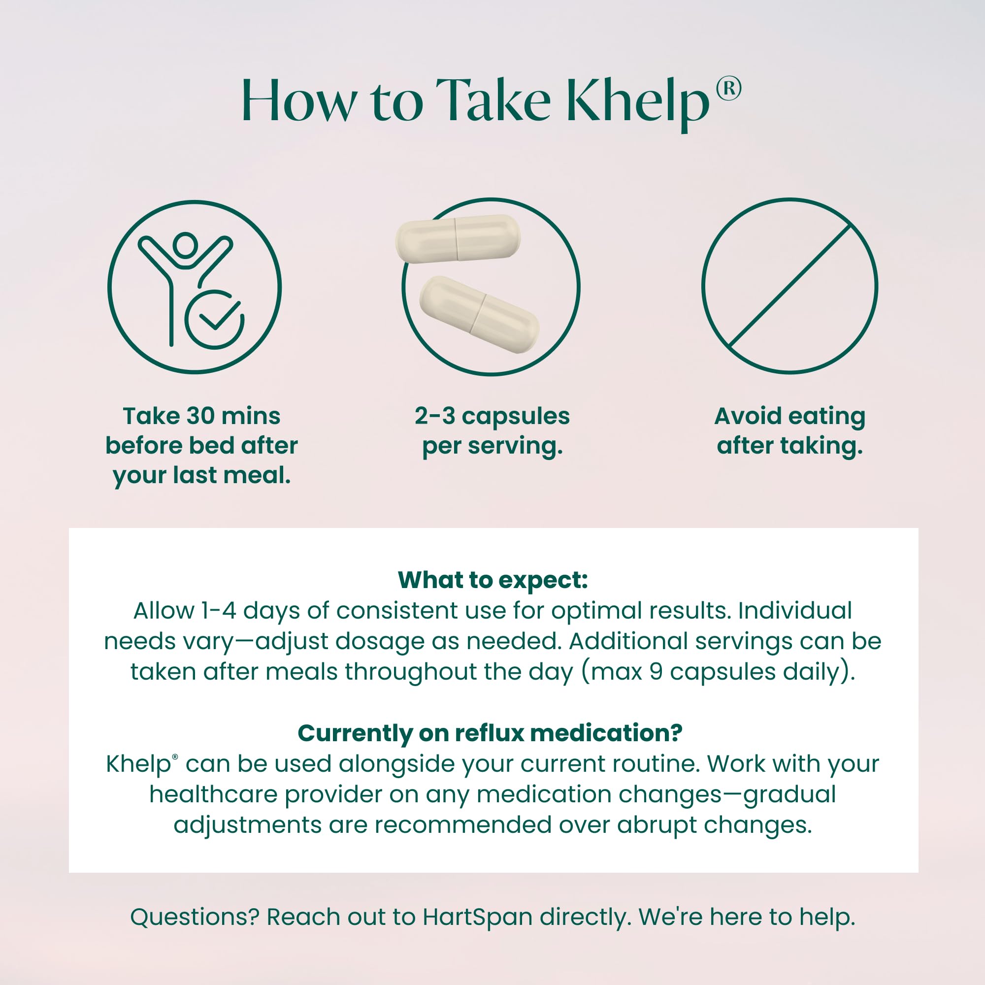 HartSpan Khelp nighttime-use—taking before bed for rest comfort.