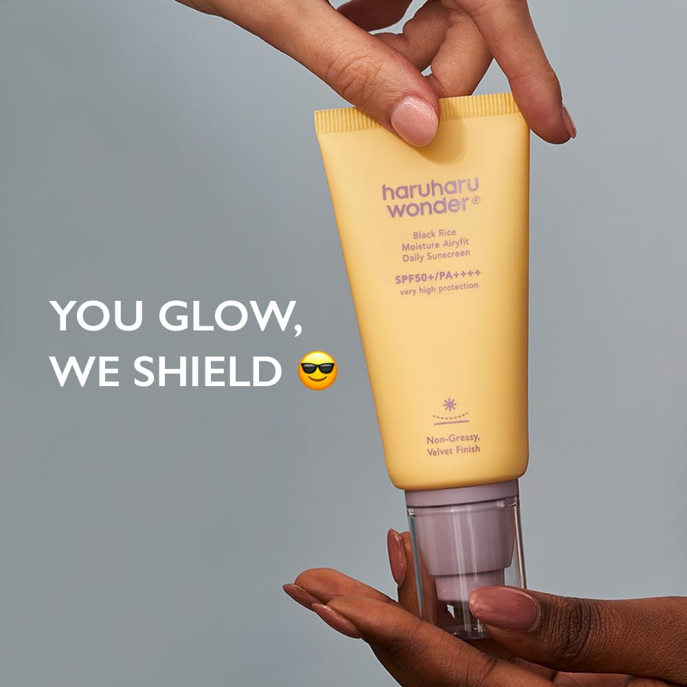 HARUHARU Wonder sunscreen texture close-up shows lightweight, non-greasy feel for morning routines.