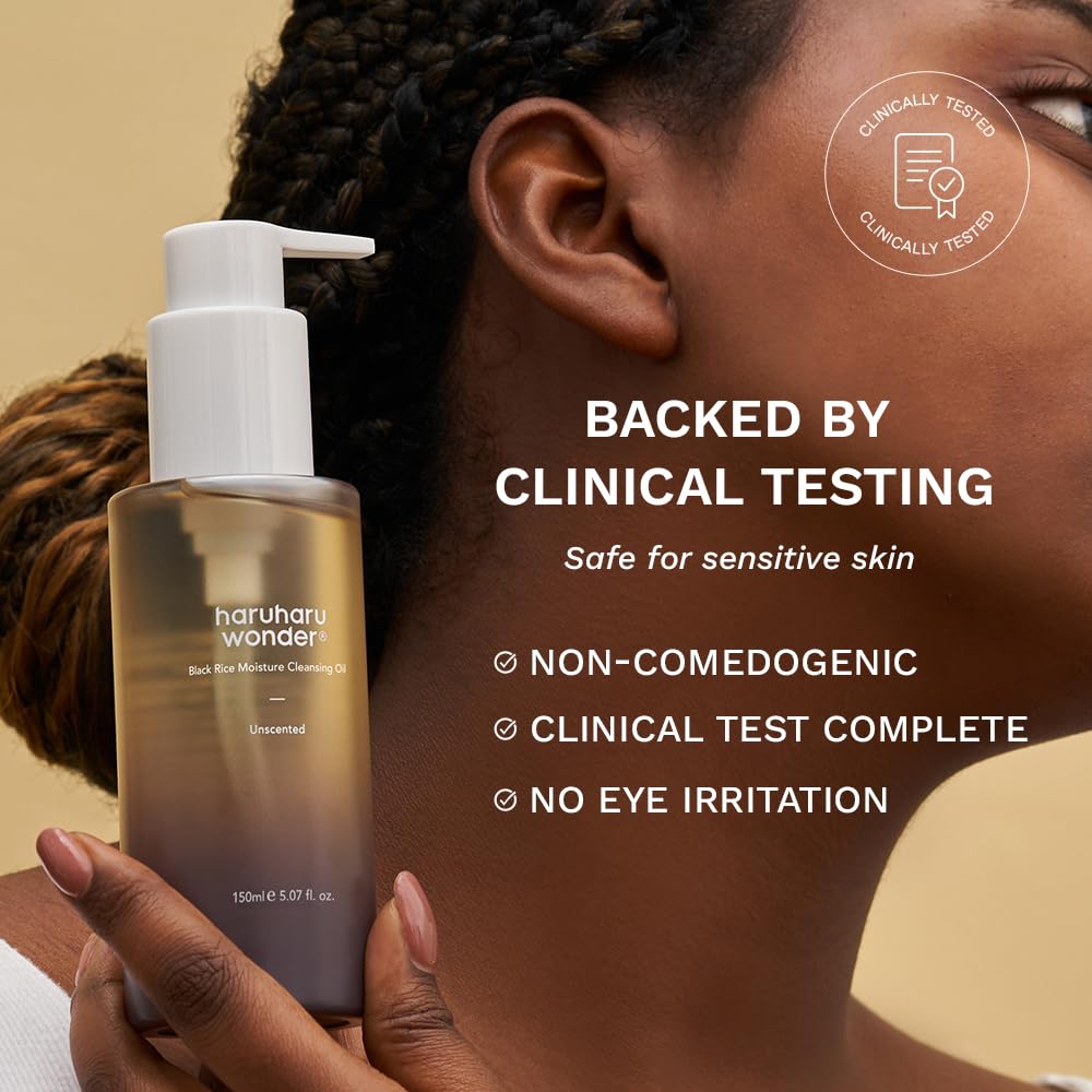 HARUHARU Wonder Black Rice Cleansing Oil makeup-removal action suits a double cleanse.