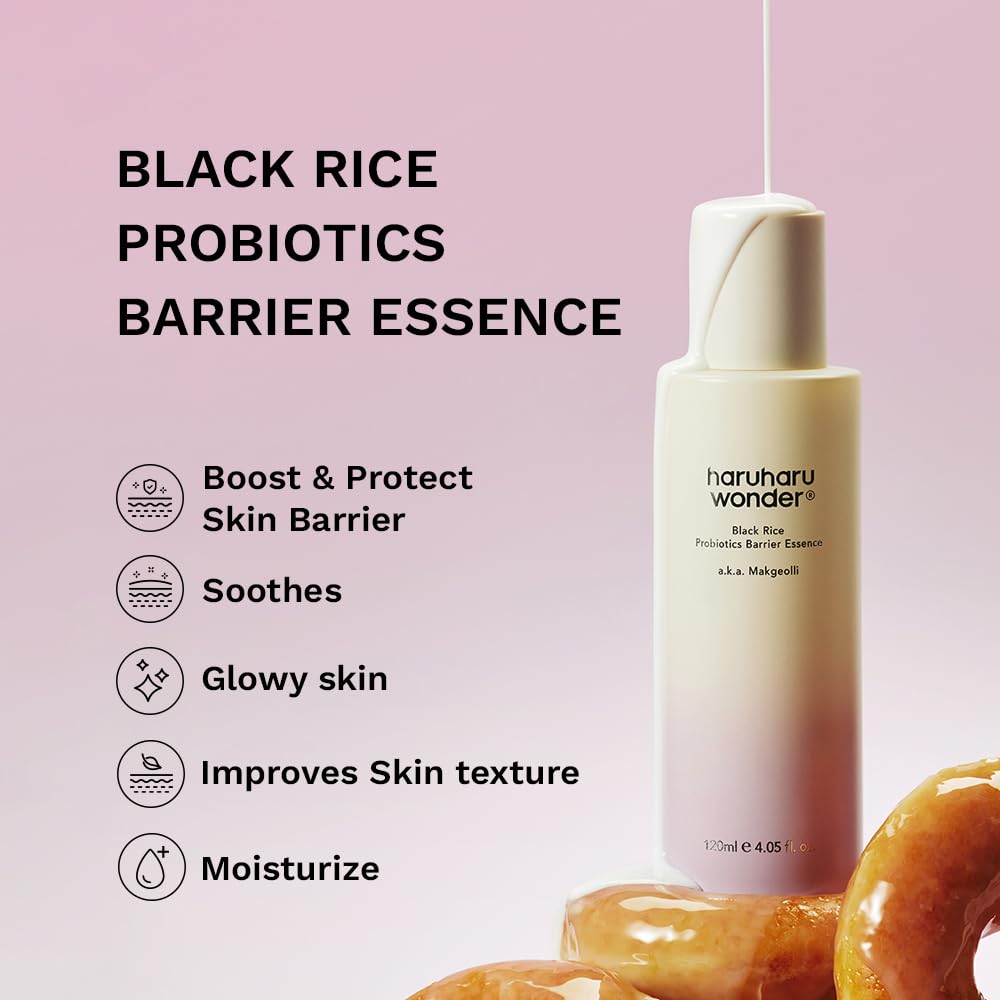 HARUHARU Wonder Black Rice Probiotics Essence milky texture delivering gentle hydration.
