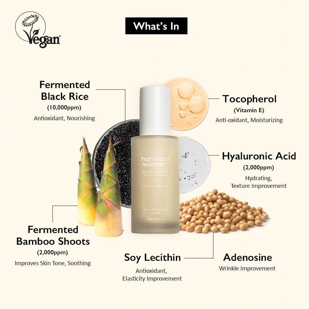 HARUHARU Wonder Black Rice Serum milky texture poured for deep hydration.