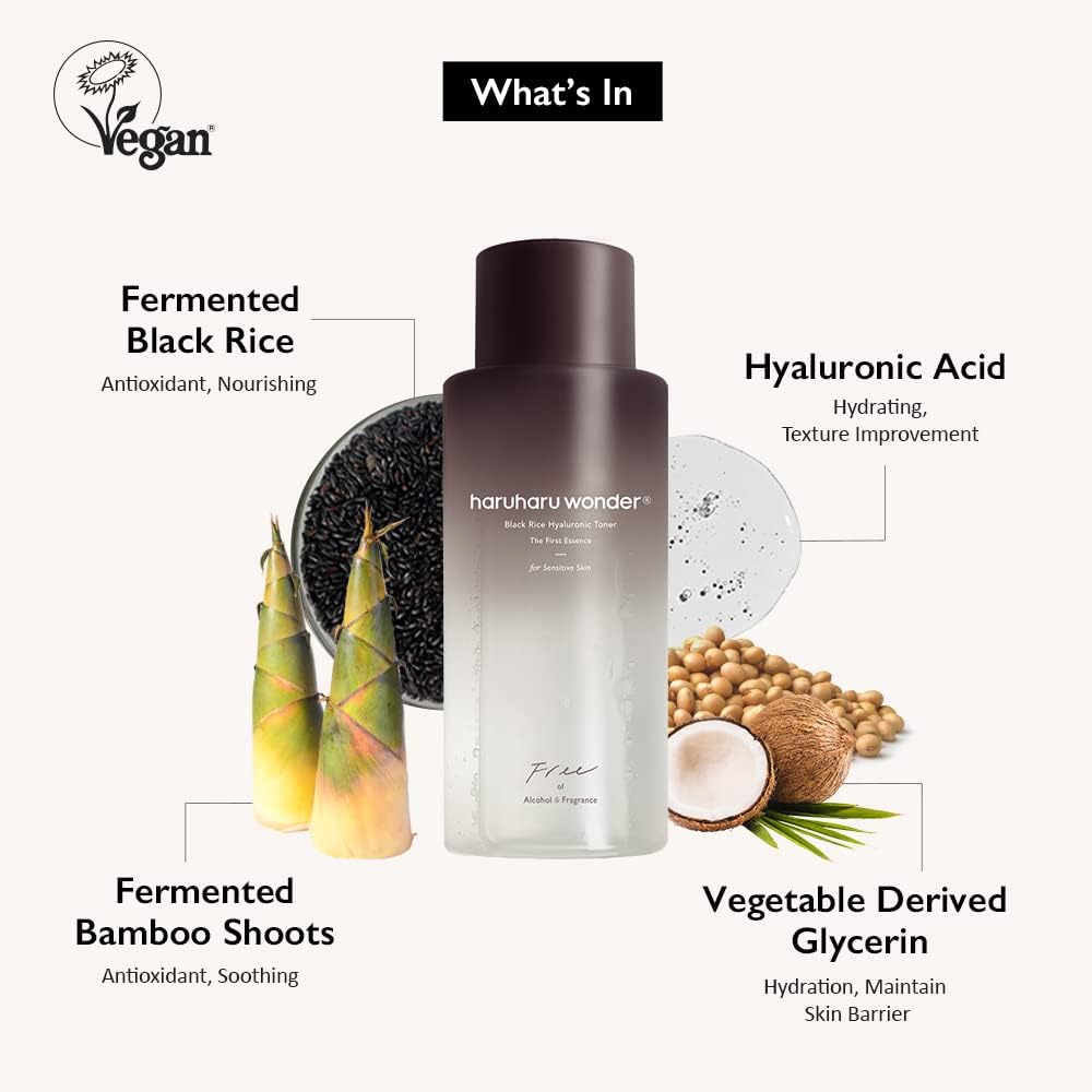 HARUHARU Wonder bottle with black rice imagery and beta-glucan benefits.
