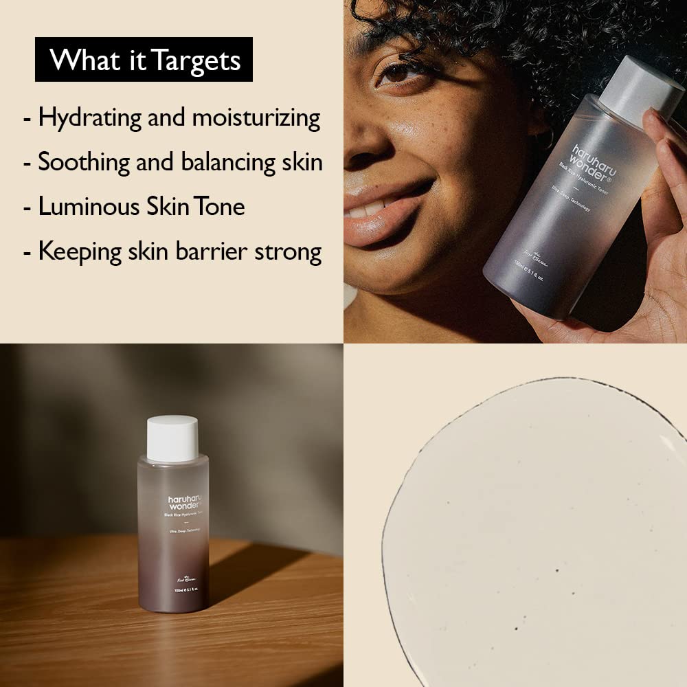 HARUHARU Wonder Black Rice Toner lavender scent with lavender sprigs in view.