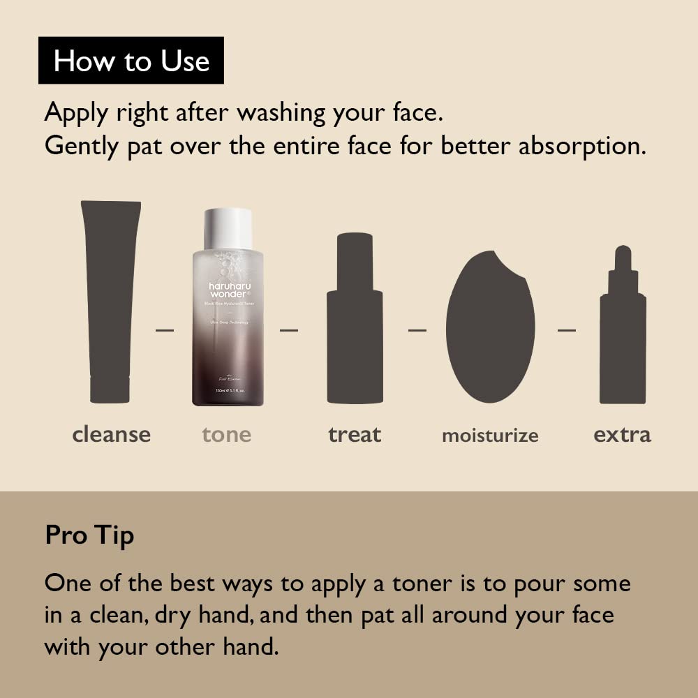 HARUHARU Wonder Black Rice Toner on a morning routine setup for a fresh start.