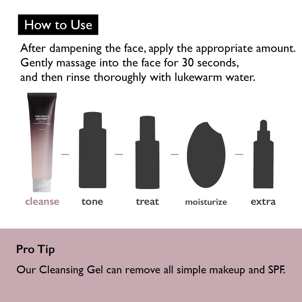 HARUHARU Wonder Black Rice Triple AHA cleansing gel for daily use in skincare routine.