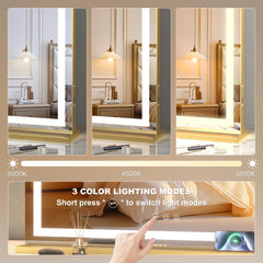 Hasipu vanity mirror touch control provides easy brightness and color adjustments
