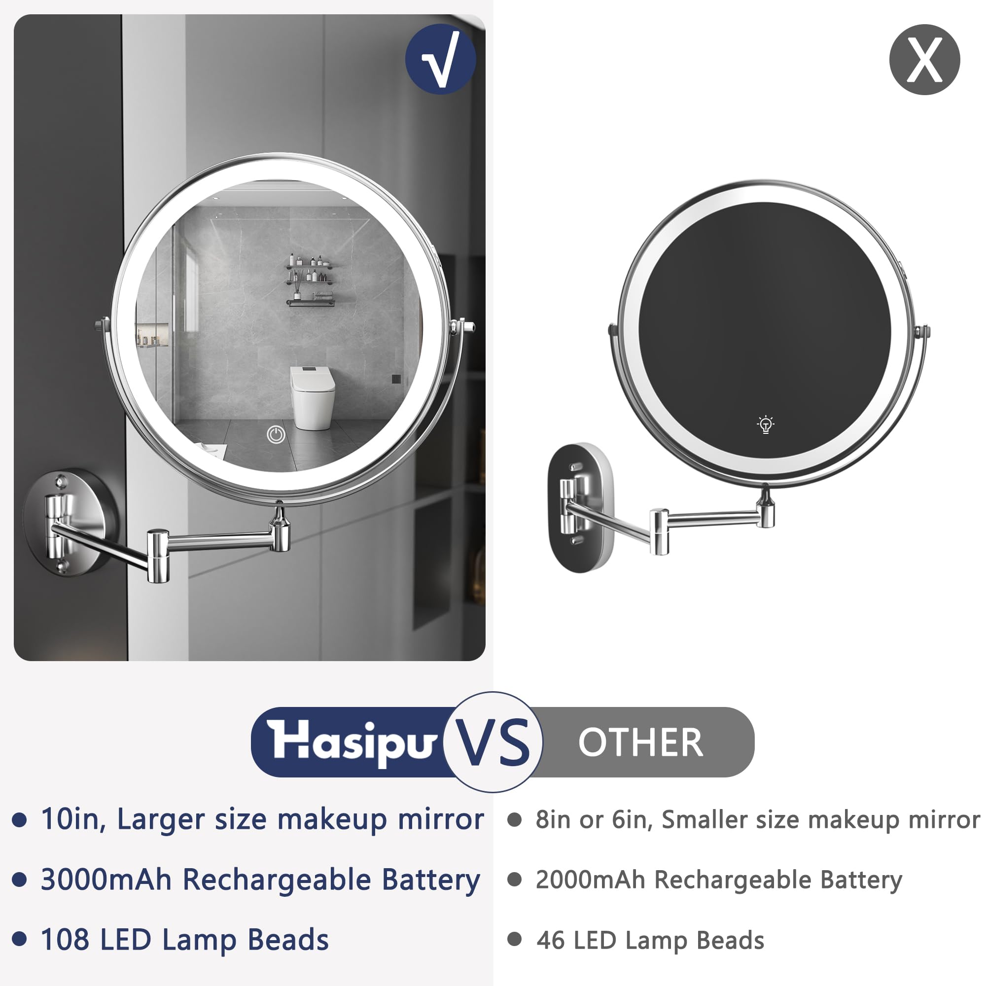 Hasipu rechargeable battery enables cordless vanity use