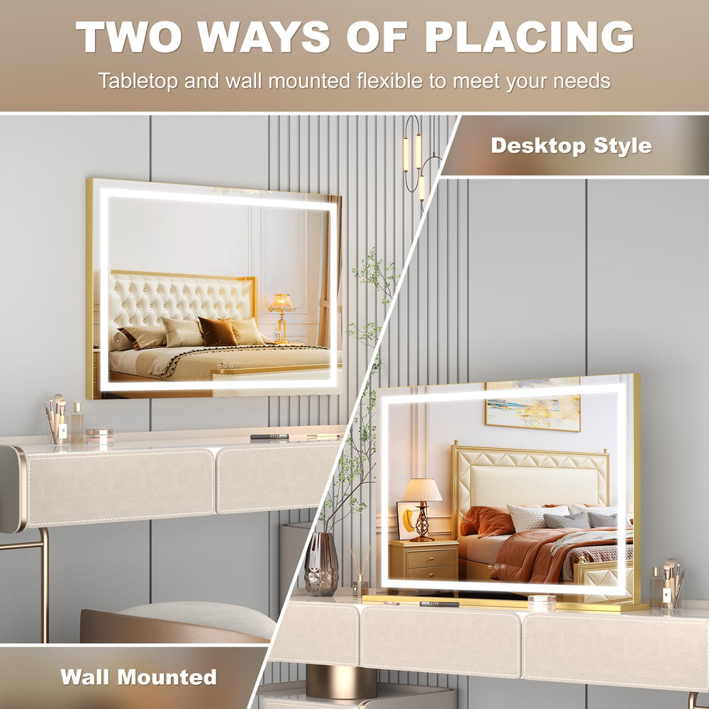 Hasipu square gold-framed vanity mirror adds luxe style to any vanity
