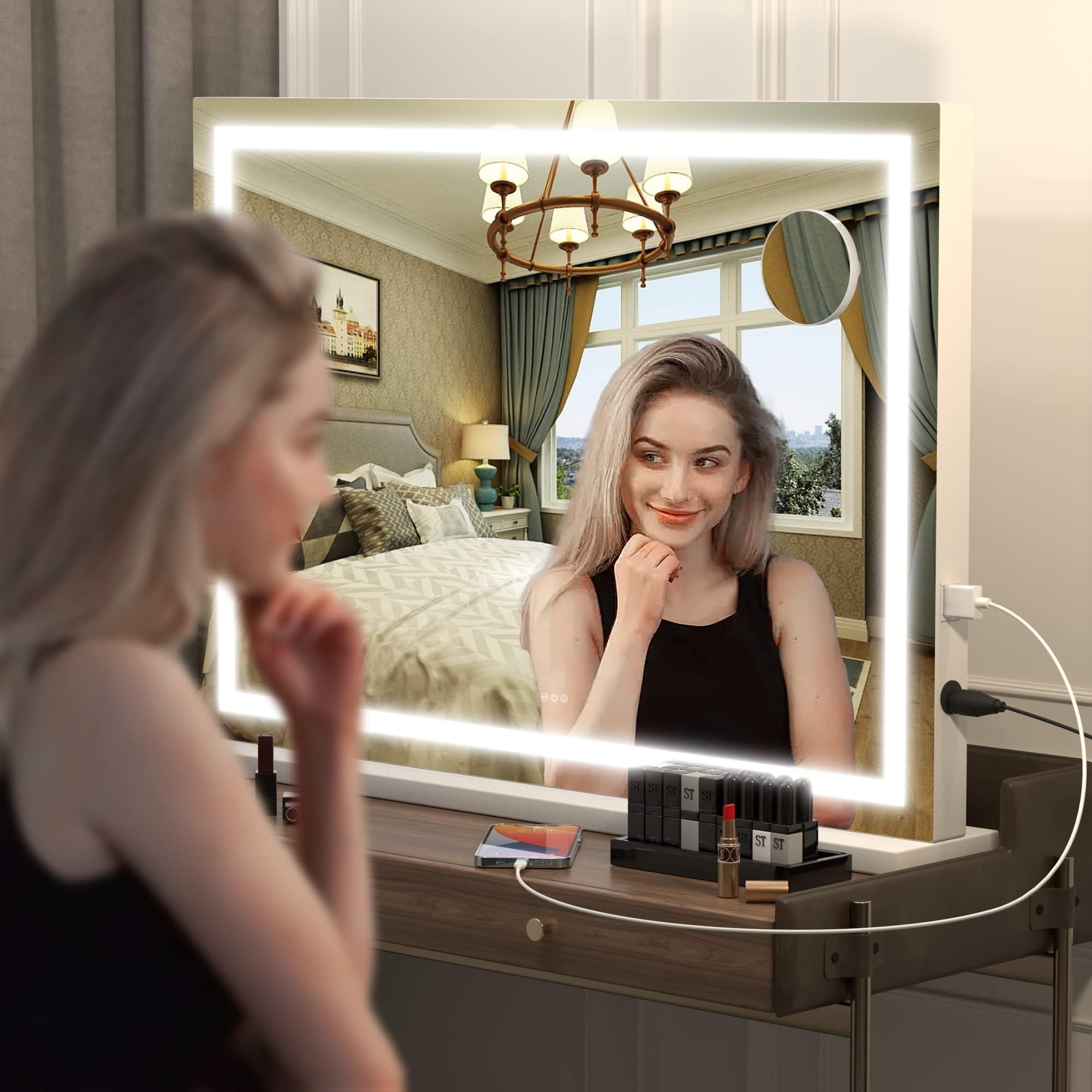 Hasipu vanity mirror three-color lighting modes for different times of day.