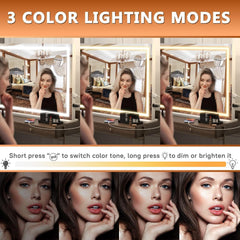 Hasipu vanity mirror touch-screen control highlights easy brightness and color changes.