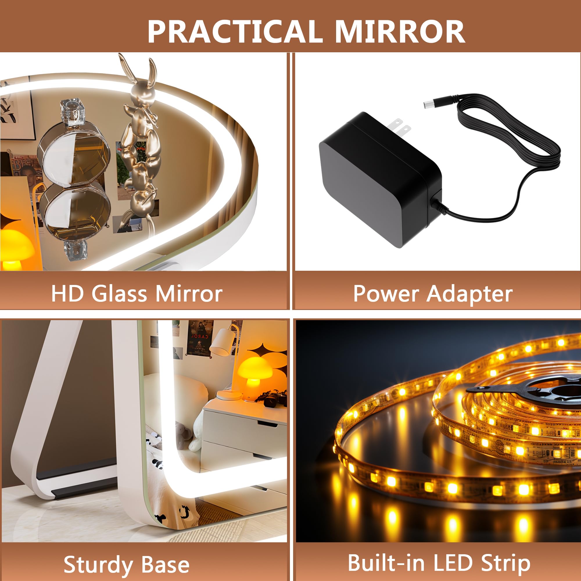 Hasipu vanity mirror 360 rotation allows flexible angle adjustment.