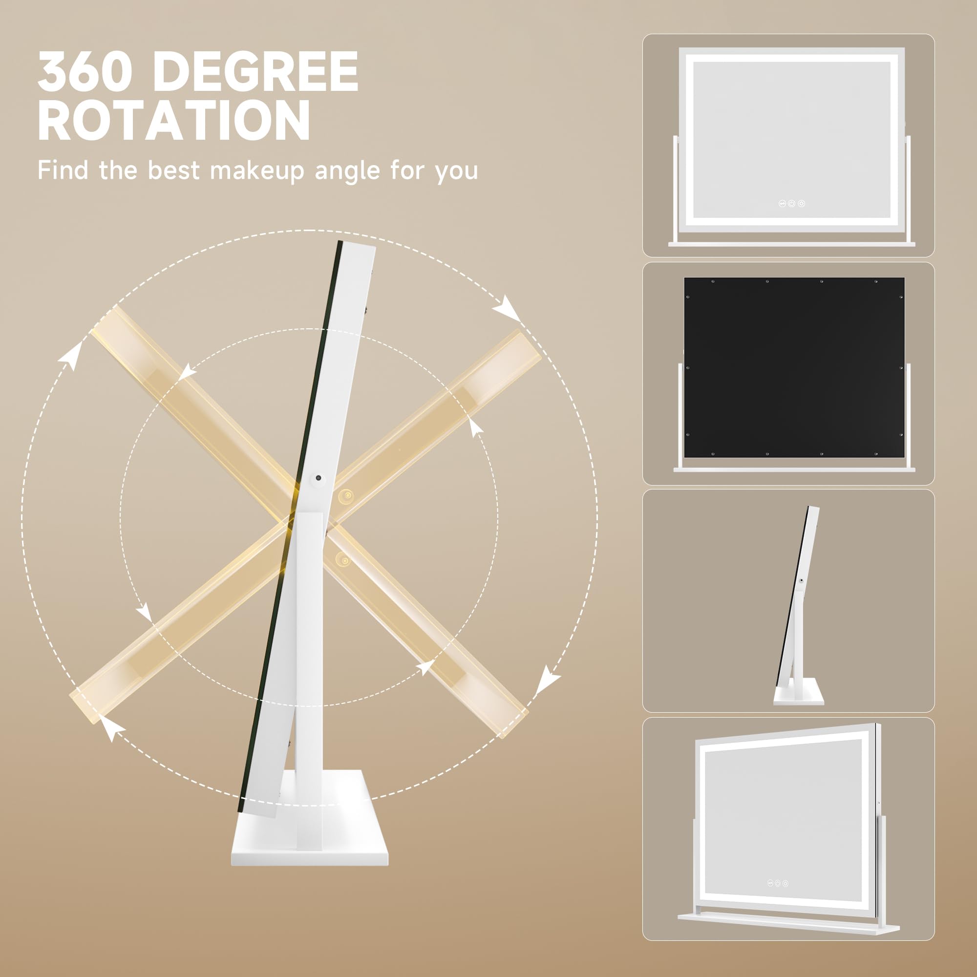 Hasipu vanity mirror 360-degree rotation demonstrating flexible angle