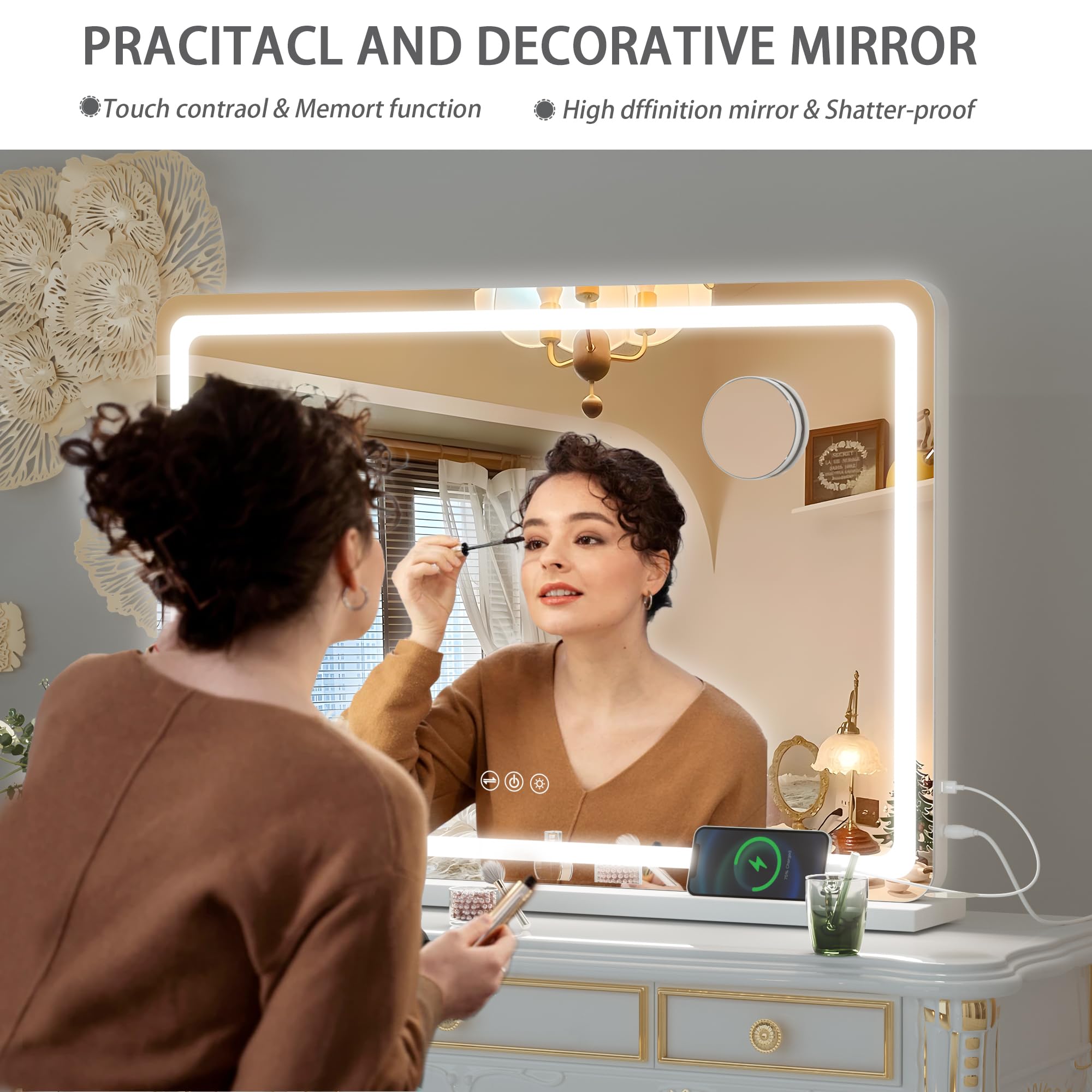 Hasipu vanity mirror back holes for easy wall installation and setup.