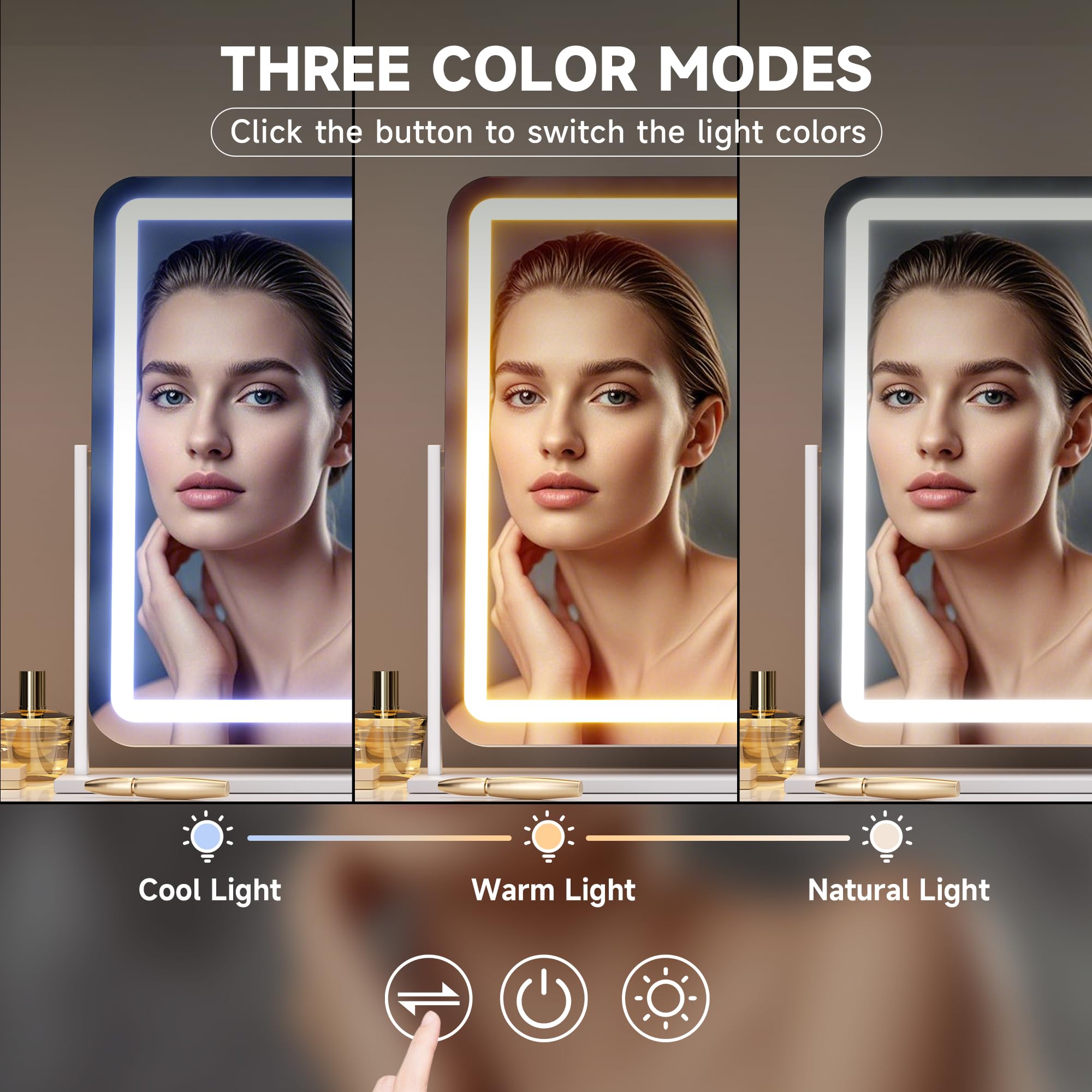 Hasipu vanity mirror brightness control showing 20%-100% range