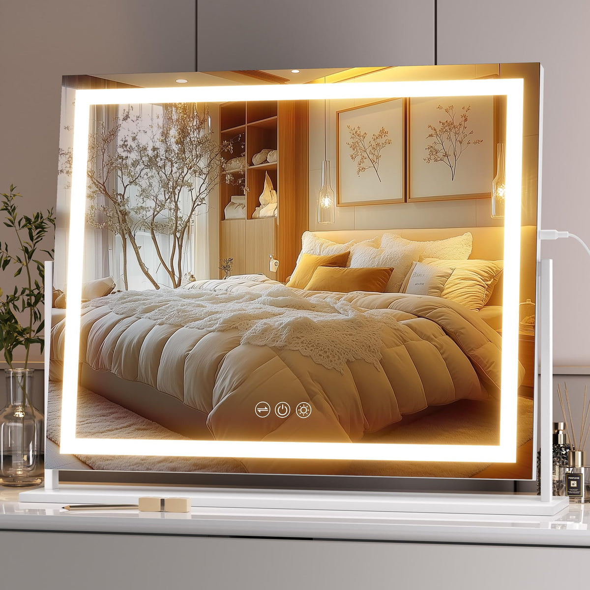 Hasipu vanity mirror front view with clean white frame for daytime makeup