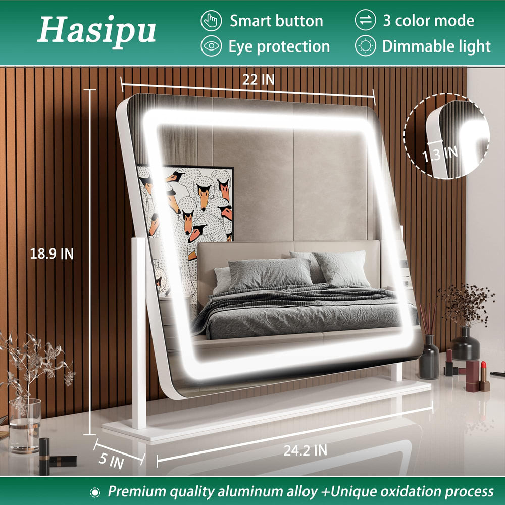 Hasipu vanity mirror LED close-up showing evenly lit reflective surface