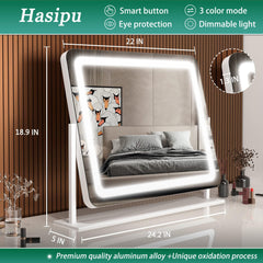 Hasipu vanity mirror LED close-up showing evenly lit reflective surface
