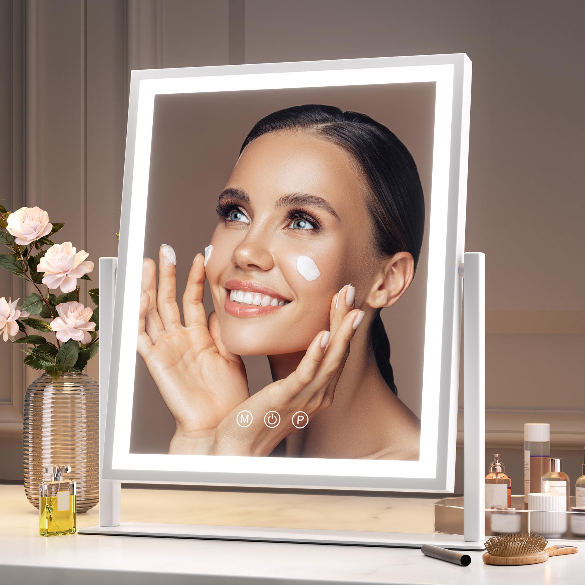 Hasipu vanity mirror includes a 10x magnification lens for detailed grooming.