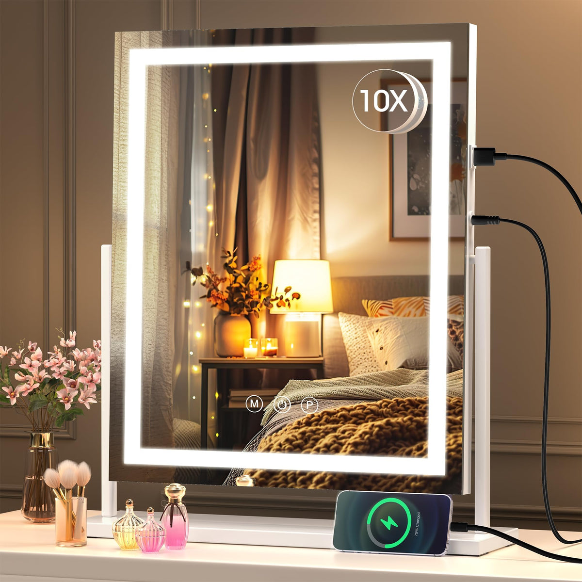 Hasipu vanity mirror with lights demonstrates 360° rotation for easy viewing angles.