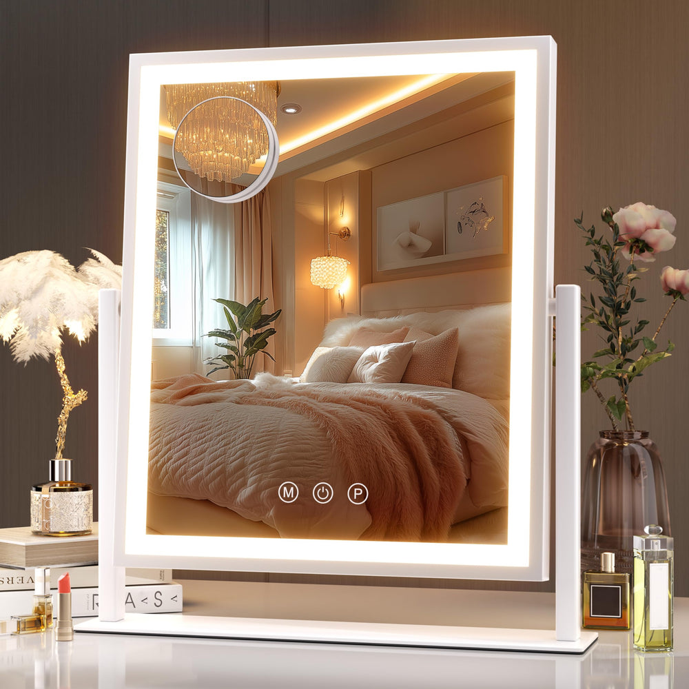 Hasipu vanity mirror lights pictured at an angle for precise makeup application.