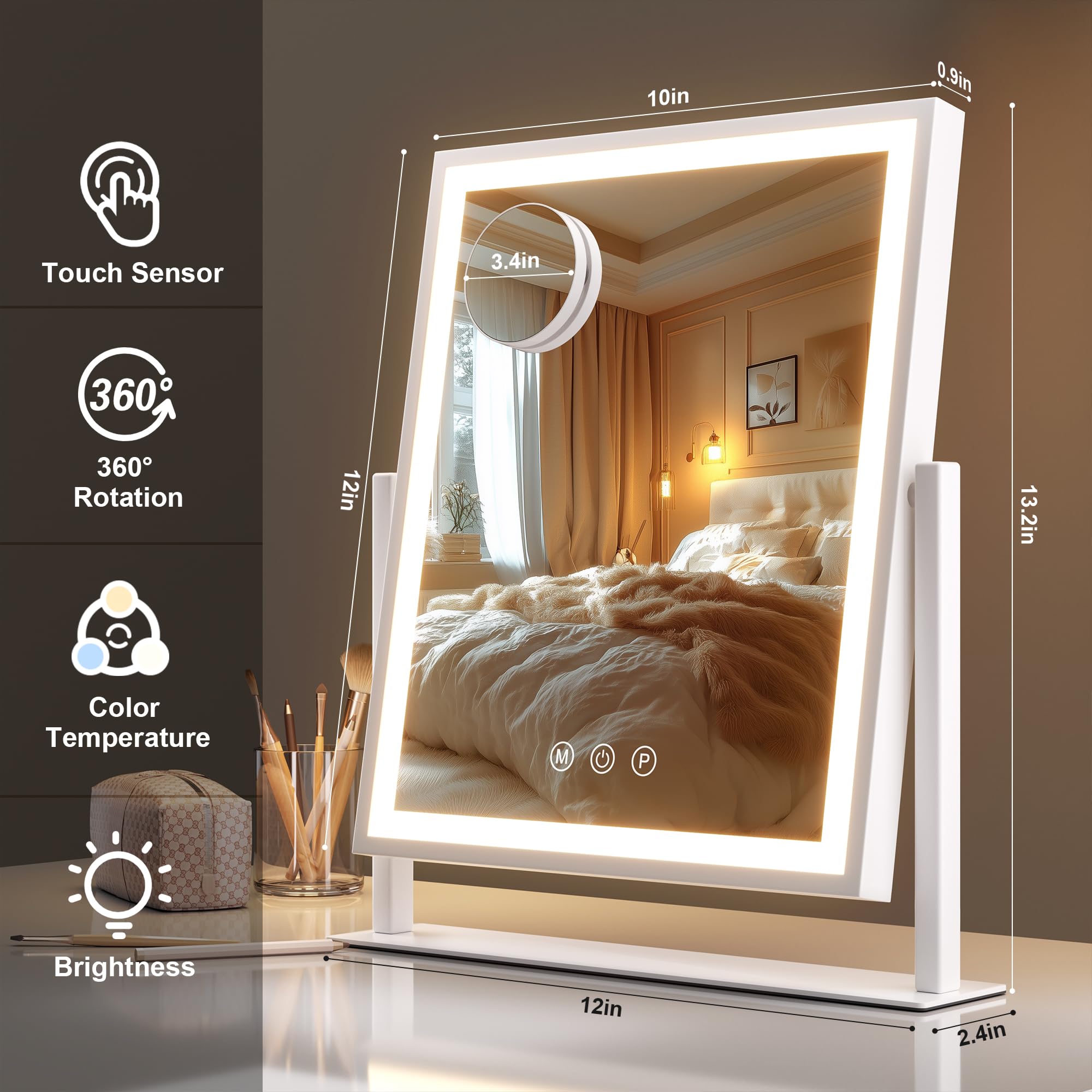 Hasipu vanity mirror with brightness control enables customized illumination for different tasks.
