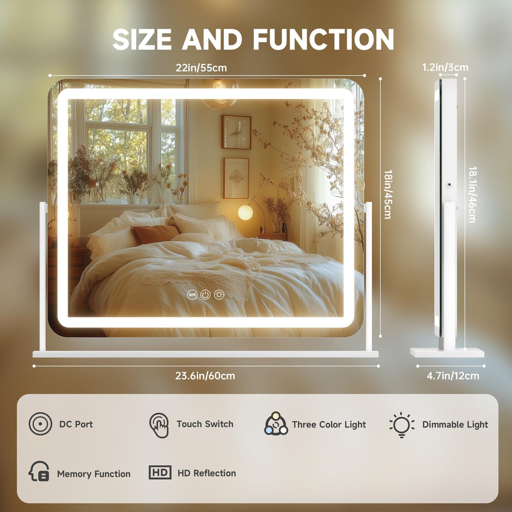 Hasipu vanity mirror demonstrating three lighting modes for different tasks