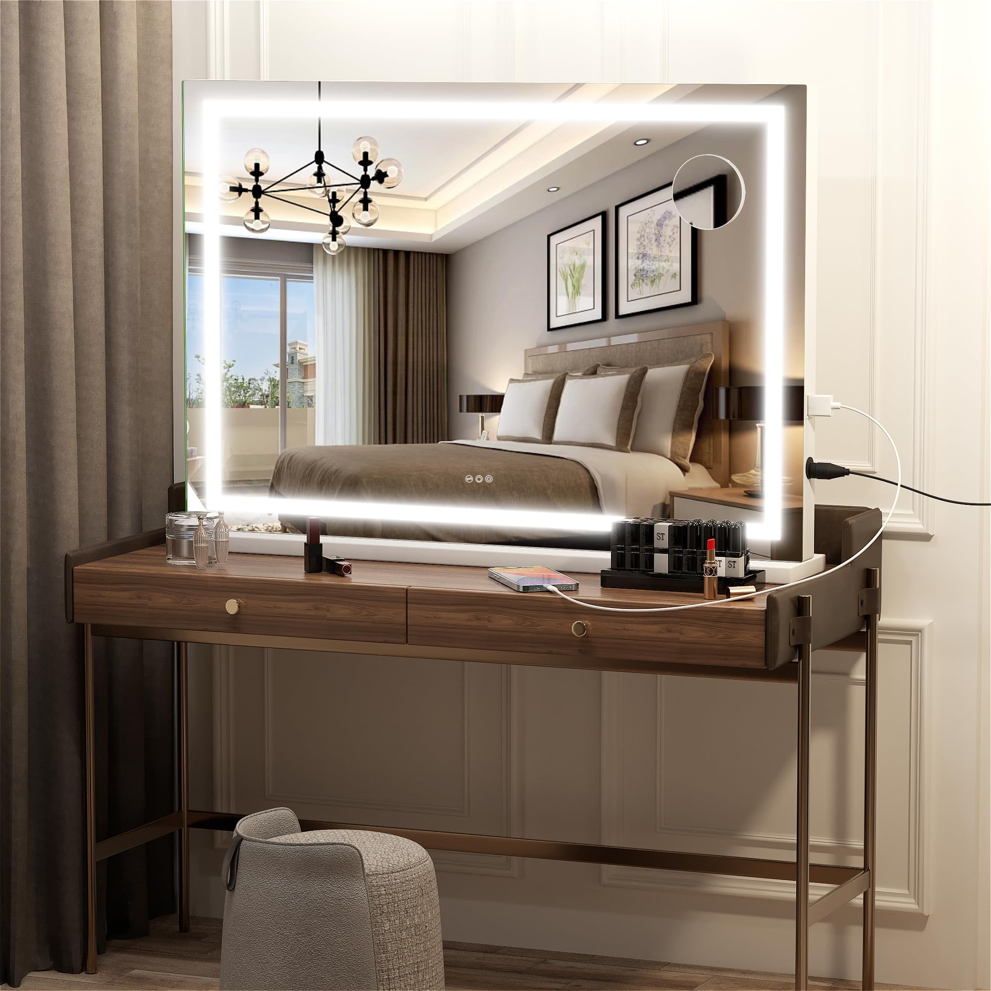Hasipu vanity mirror's three lighting modes for warm natural and cool tones