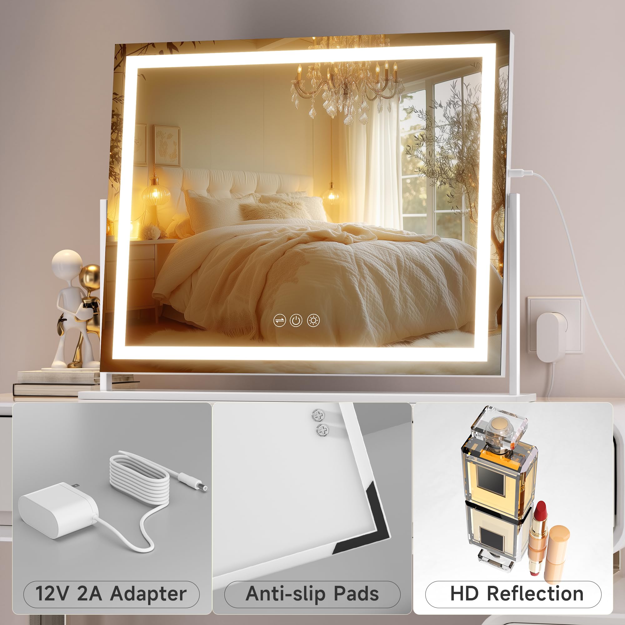 Hasipu vanity mirror memory function recalls brightness and color setting